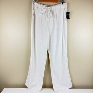 NWT INGREDIENTS Linen-Blend Pull-On Wide-Leg Pants • L Ivory • Elastic Waist